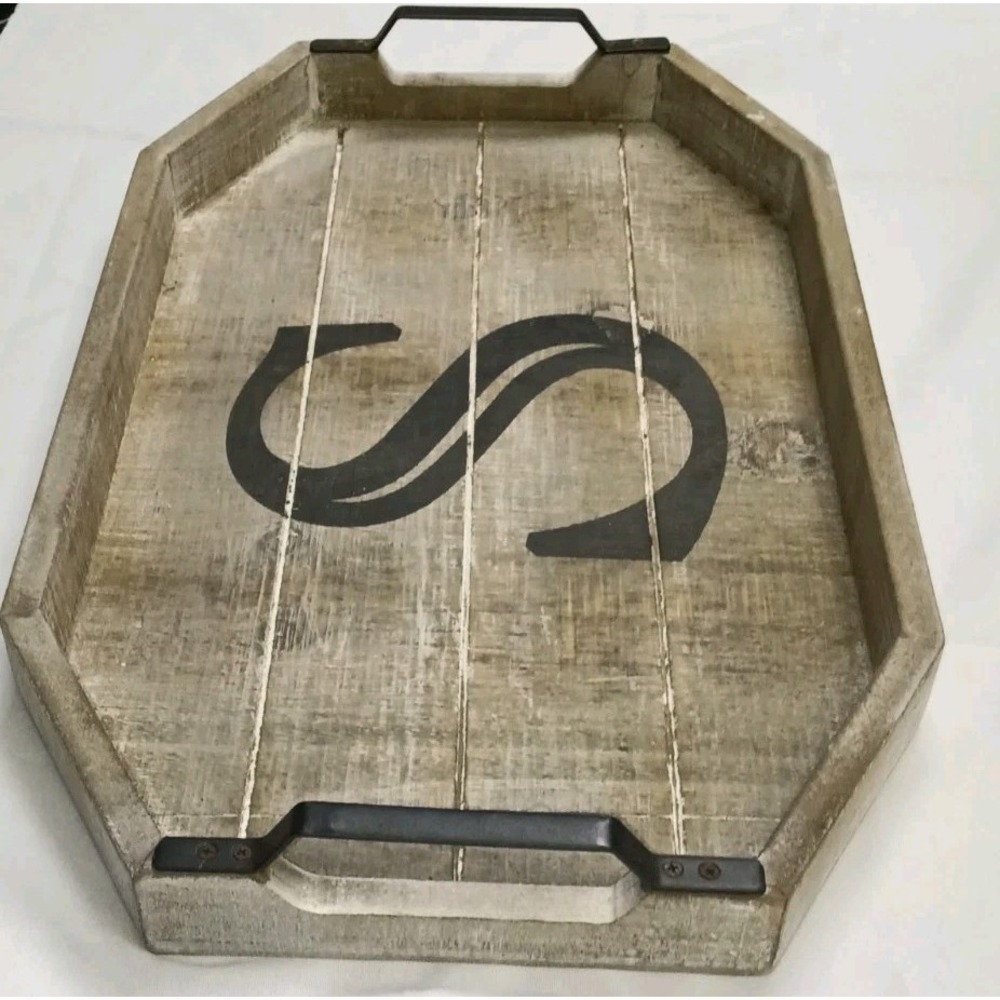 Monogramed S Wooden Serving‎ Tray With Handles And A Distressed Look